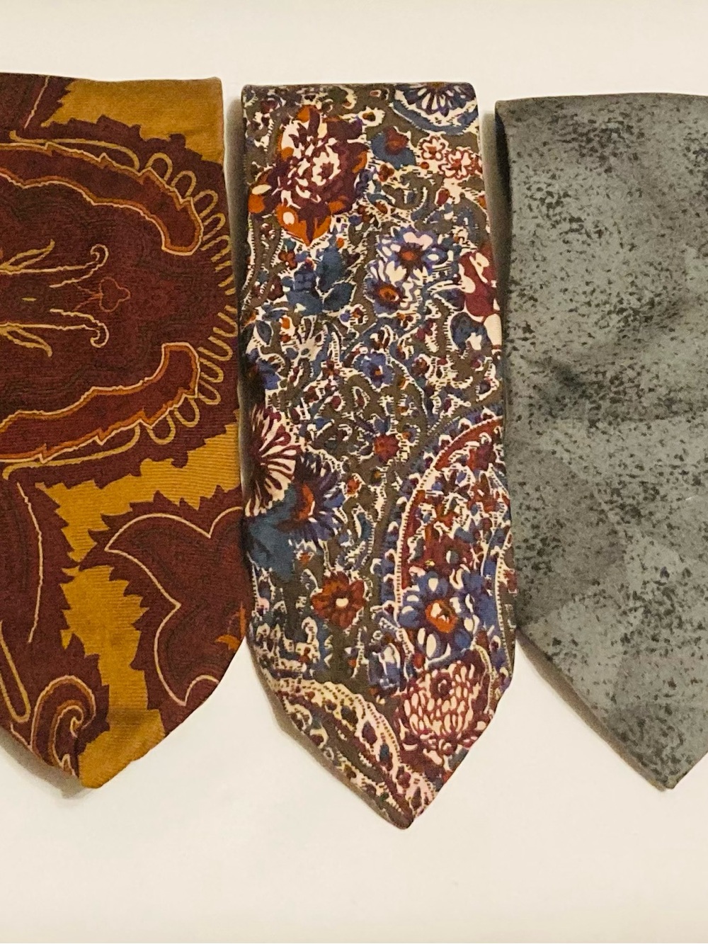 5 Designer Silk Floral Paisley Men's Necktie - Blue, Burgundy & Mustard